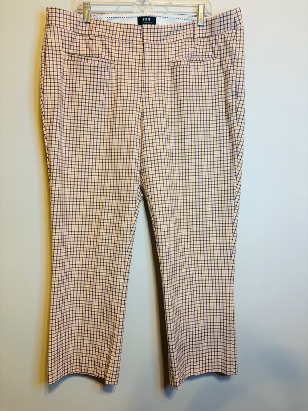 ANTHROPOLOGIE Maeve Cream and Navy Checked Straight-Leg Pants